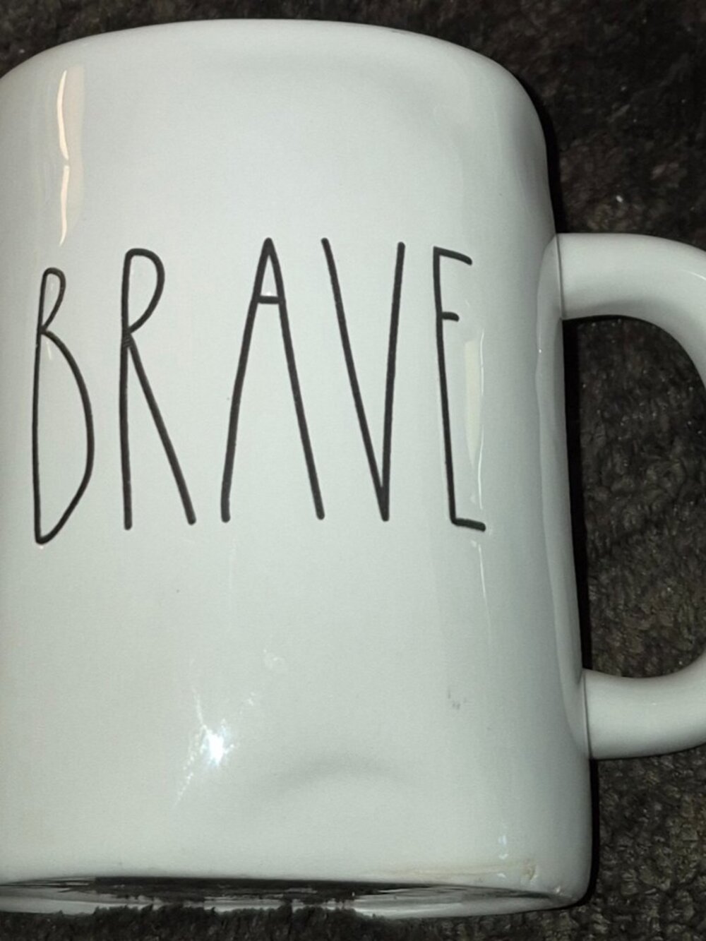 Rae Dunn Ceramic Coffee Tea Beverage Mug Cup "BRAVE" Ivory Black Holds 20 oz NEW